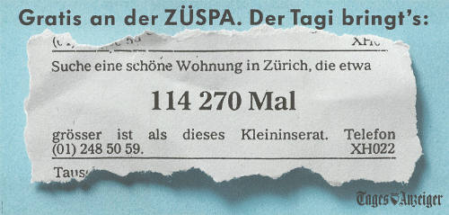 Gratis an der ZÜSPA. Der Tagi bringt’s: Tages-Anzeiger