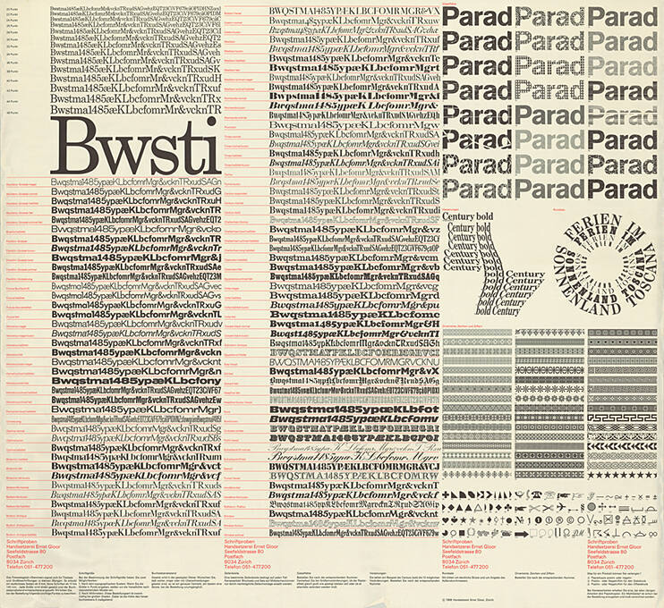 Schriftproben, Handsetzerei Ernst Gloor, Zürich